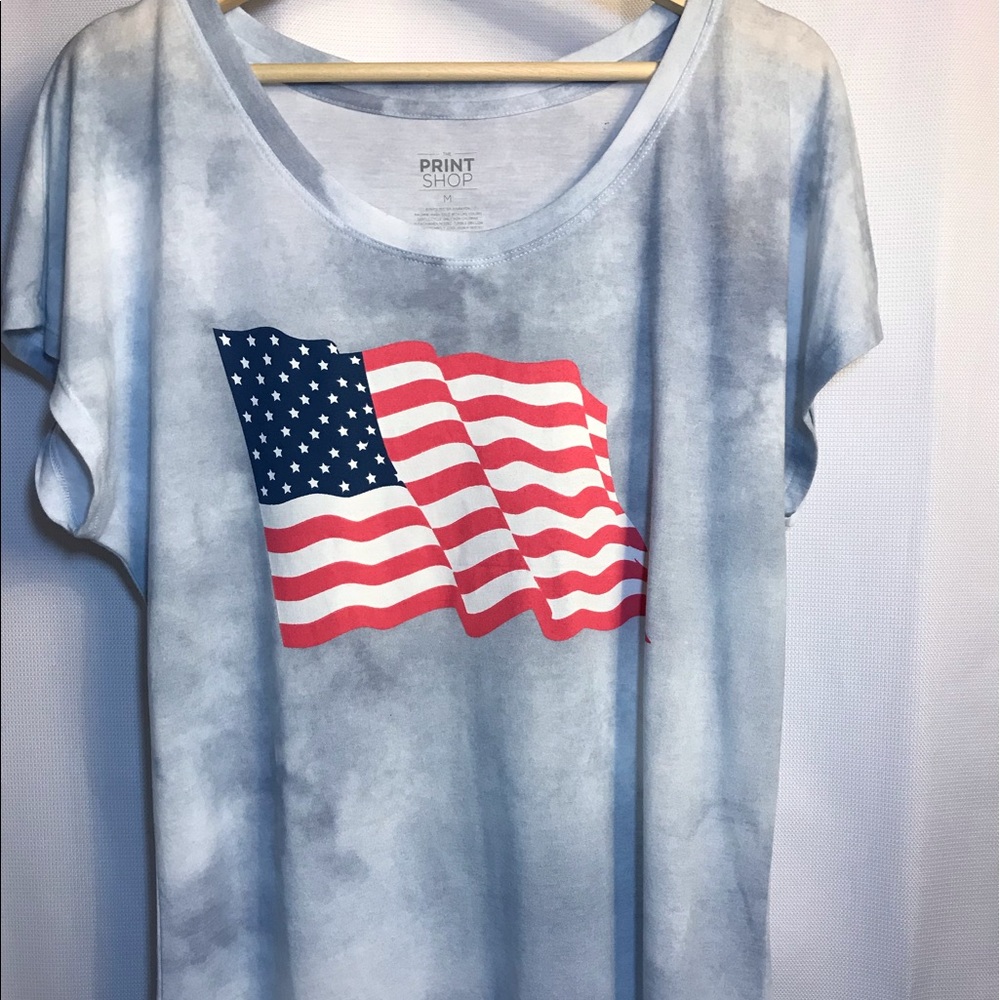 American Flag Tee shirt Tie Dye patriotic NWT patriotic top red white & blue